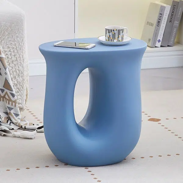 Contemporary Art Deco Hollow Design Oval Tabletop Plastic End Table For Living Room - Image 15