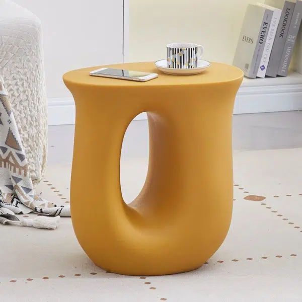 Contemporary Art Deco Hollow Design Oval Tabletop Plastic End Table For Living Room - Image 16