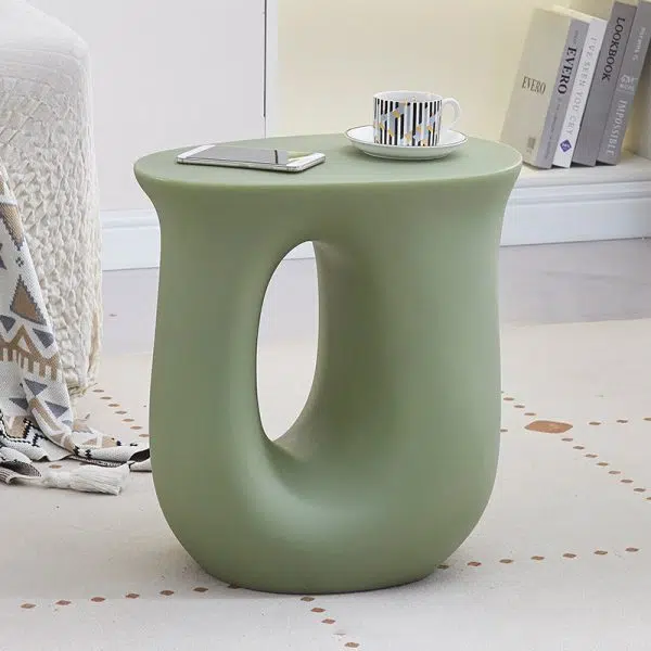 Contemporary Art Deco Hollow Design Oval Tabletop Plastic End Table For Living Room - Image 17