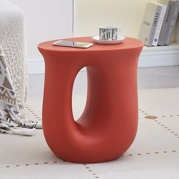 Contemporary Art Deco Hollow Design Oval Tabletop Plastic End Table For Living Room - Image 18