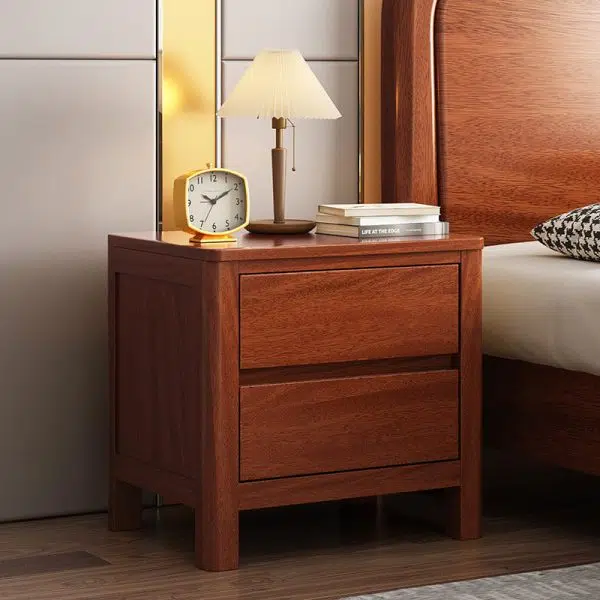 Contemporary Scandinavian Rectangular Tabletop Oak Wood Nightstand 2-Drawer For Bedroom - Image 2