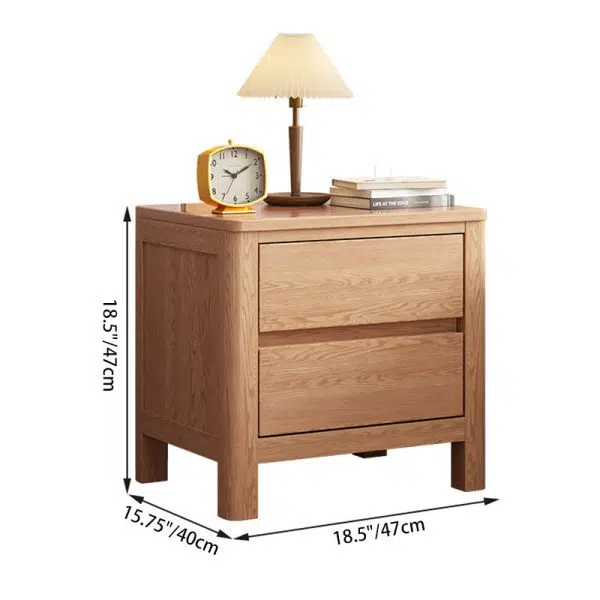 Contemporary Scandinavian Rectangular Tabletop Oak Wood Nightstand 2-Drawer For Bedroom - Image 4