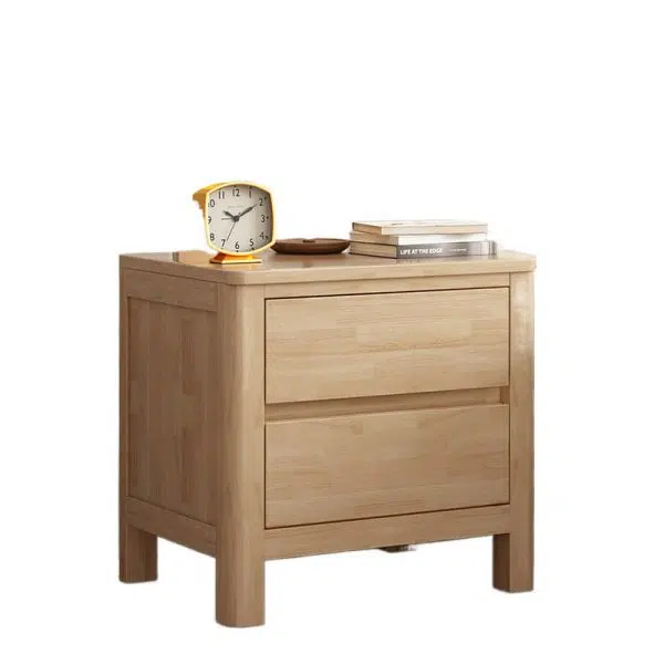 Contemporary Scandinavian Rectangular Tabletop Oak Wood Nightstand 2-Drawer For Bedroom - Image 14