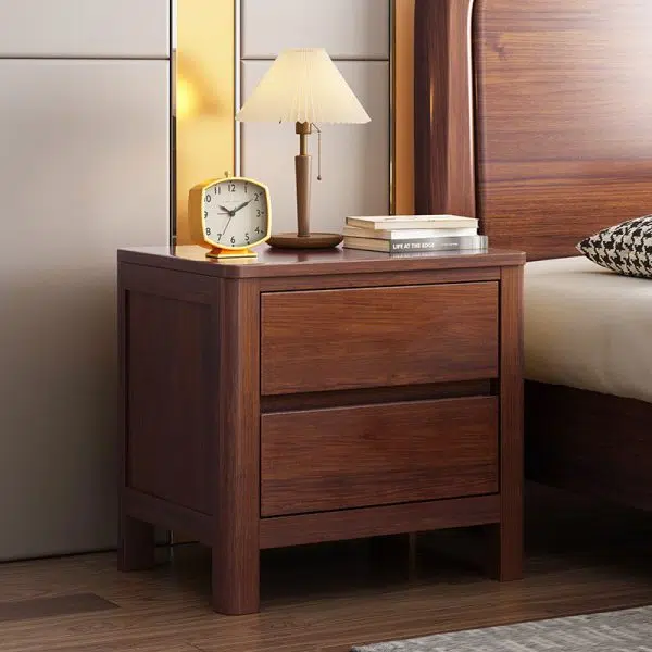 Contemporary Scandinavian Rectangular Tabletop Oak Wood Nightstand 2-Drawer For Bedroom - Image 3