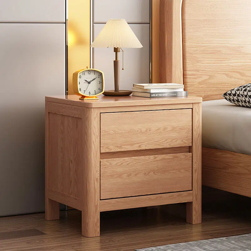DFM-Table-FP01851-3.jpg Contemporary Scandinavian Rectangular Tabletop Oak Wood Nightstand 2-Drawer For Bedroom - Image 1