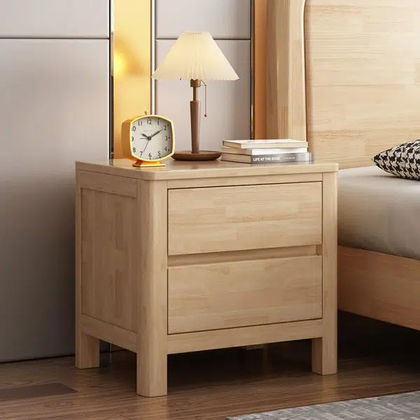 Contemporary Scandinavian Rectangular Tabletop Oak Wood Nightstand 2-Drawer For Bedroom - Image 11