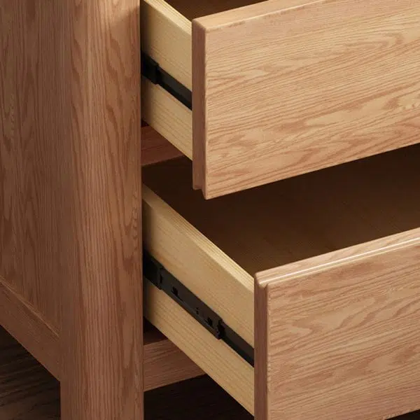 Contemporary Scandinavian Rectangular Tabletop Oak Wood Nightstand 2-Drawer For Bedroom - Image 8