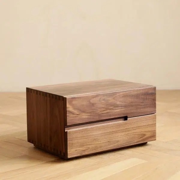 Contemporary Scandinavian Rectangular Desktop Solid Wood Nightstand With Labor-Saving Pulls 2-Drawer For Bedroom - Image 11