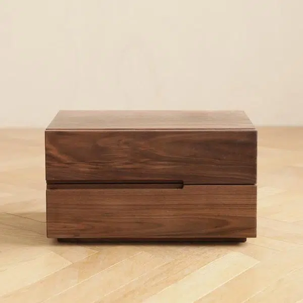 Contemporary Scandinavian Rectangular Desktop Solid Wood Nightstand With Labor-Saving Pulls 2-Drawer For Bedroom - Image 12