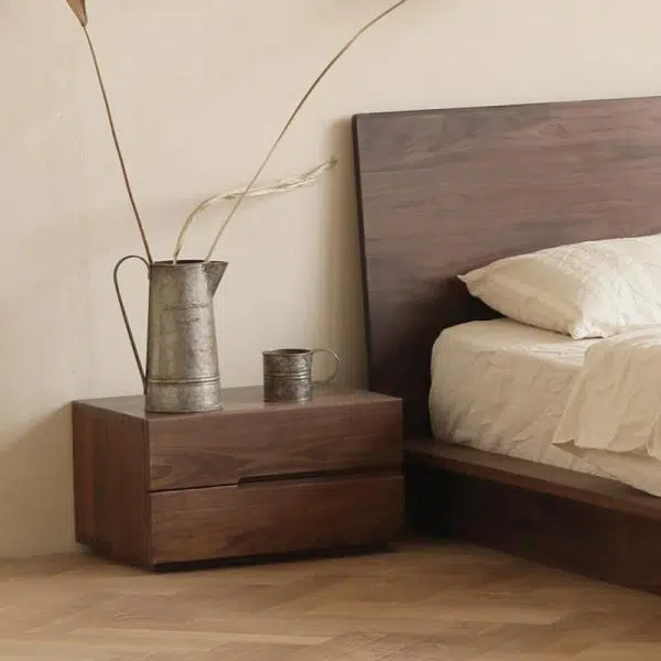 Contemporary Scandinavian Rectangular Desktop Solid Wood Nightstand With Labor-Saving Pulls 2-Drawer For Bedroom - Image 13