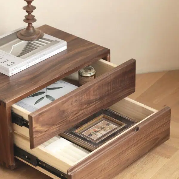 Contemporary Scandinavian Rectangular Desktop Solid Wood Nightstand With Labor-Saving Pulls 2-Drawer For Bedroom - Image 6