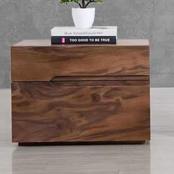 Contemporary Scandinavian Rectangular Desktop Solid Wood Nightstand With Labor-Saving Pulls 2-Drawer For Bedroom - Image 8