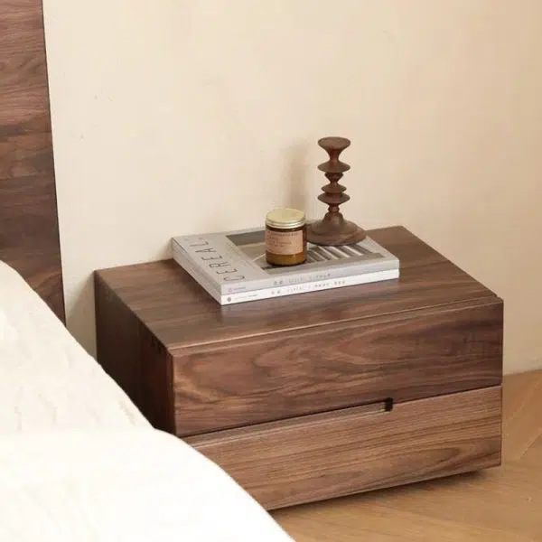 Contemporary Scandinavian Rectangular Desktop Solid Wood Nightstand With Labor-Saving Pulls 2-Drawer For Bedroom - Image 2