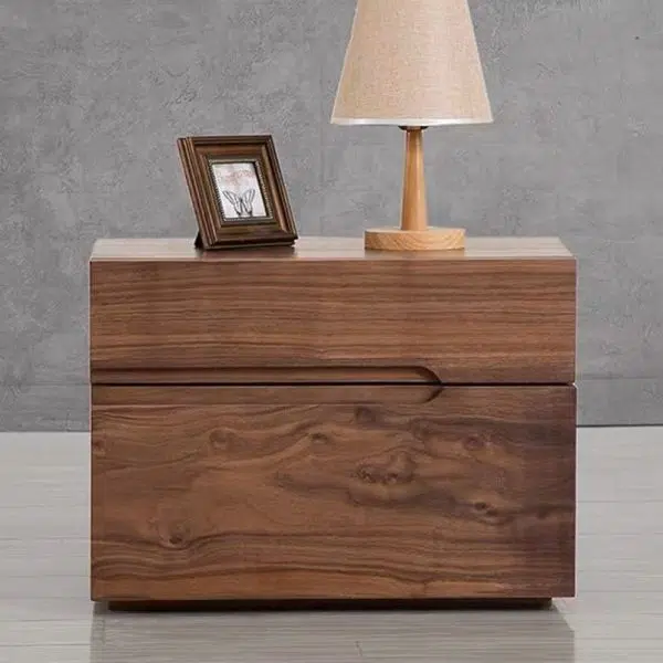 Contemporary Scandinavian Rectangular Desktop Solid Wood Nightstand With Labor-Saving Pulls 2-Drawer For Bedroom - Image 9