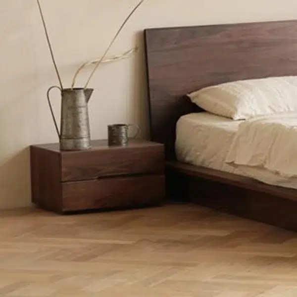 Contemporary Scandinavian Rectangular Desktop Solid Wood Nightstand With Labor-Saving Pulls 2-Drawer For Bedroom - Image 10