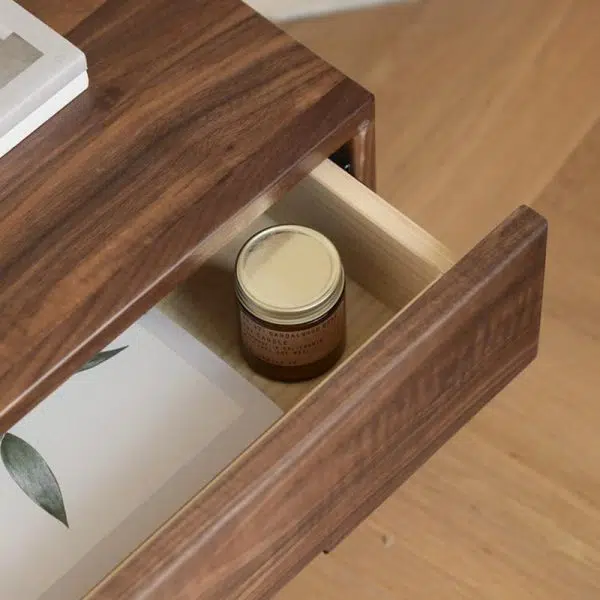 Contemporary Scandinavian Rectangular Desktop Solid Wood Nightstand With Labor-Saving Pulls 2-Drawer For Bedroom - Image 5