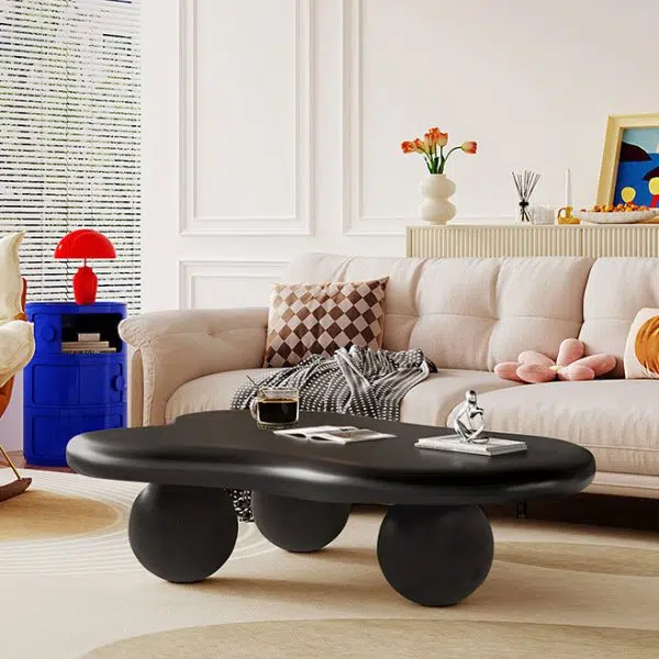 Contemporary Creative Creamy Cloud Orb Artificial Panel End Table 1-Tier For Living Room - Image 3