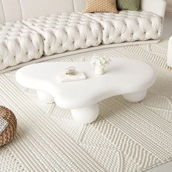 Contemporary Creative Creamy Cloud Orb Artificial Panel End Table 1-Tier For Living Room - Image 6