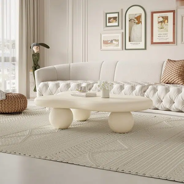 Contemporary Creative Creamy Cloud Orb Artificial Panel End Table 1-Tier For Living Room - Image 15