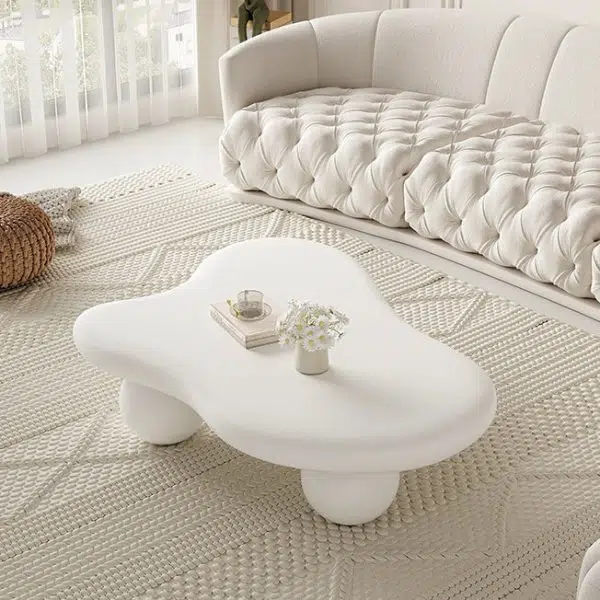 Contemporary Creative Creamy Cloud Orb Artificial Panel End Table 1-Tier For Living Room - Image 8