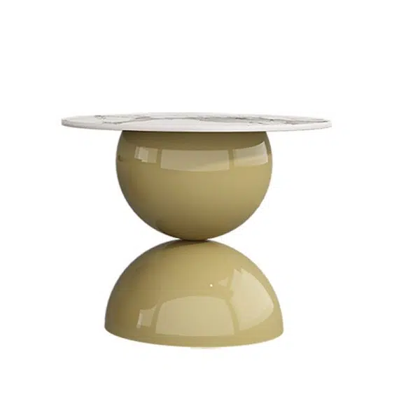 Contemporary Creative Cream Orb Round Half Round Rock Slab Metal End Table 1-Tier For Living Room - Image 9