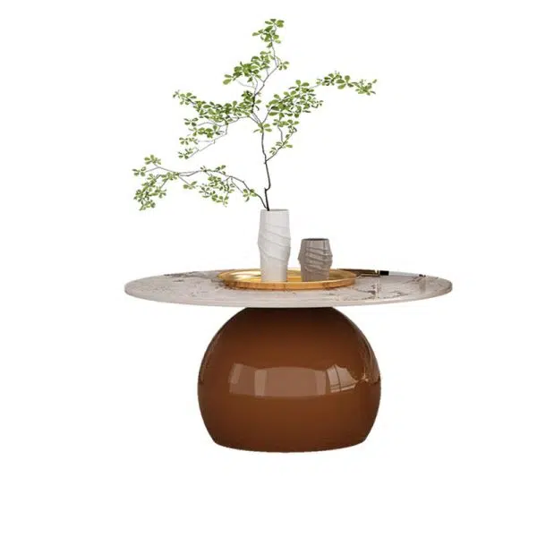 Contemporary Creative Cream Orb Round Half Round Rock Slab Metal End Table 1-Tier For Living Room - Image 15