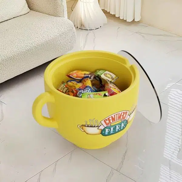 Contemporary Creative Coffee Cup Shape Tempered Glass Stainless Steel End Table 1-Tier For Living Room - Image 3