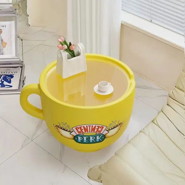 Contemporary Creative Coffee Cup Shape Tempered Glass Stainless Steel End Table 1-Tier For Living Room - Image 2