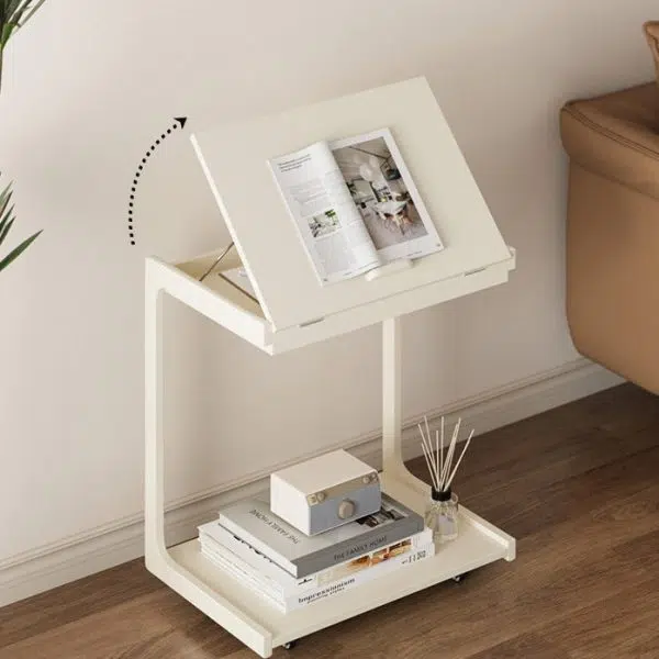 Contemporary Creative U-Shape Square Removable Tiltable Solid Wood End Table 2-Tiers For Living Room - Image 11