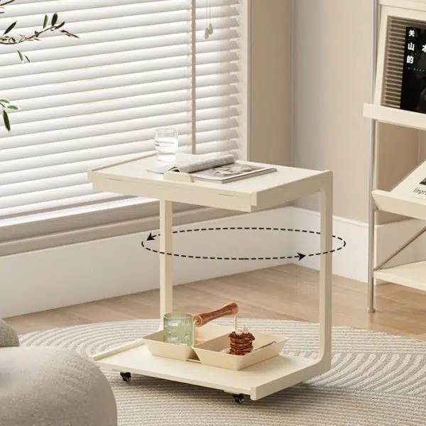 Contemporary Creative U-Shape Square Removable Tiltable Solid Wood End Table 2-Tiers For Living Room - Image 12