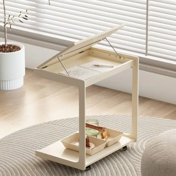 Contemporary Creative U-Shape Square Removable Tiltable Solid Wood End Table 2-Tiers For Living Room - Image 13