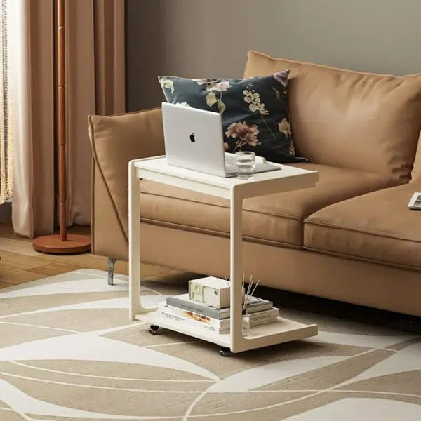 Contemporary Creative U-Shape Square Removable Tiltable Solid Wood End Table 2-Tiers For Living Room - Image 14