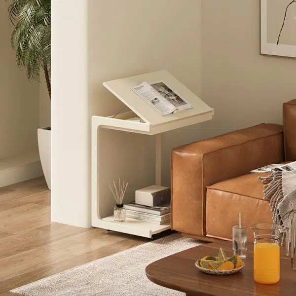 Contemporary Creative U-Shape Square Removable Tiltable Solid Wood End Table 2-Tiers For Living Room - Image 3