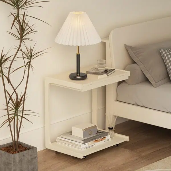 Contemporary Creative U-Shape Square Removable Tiltable Solid Wood End Table 2-Tiers For Living Room - Image 15