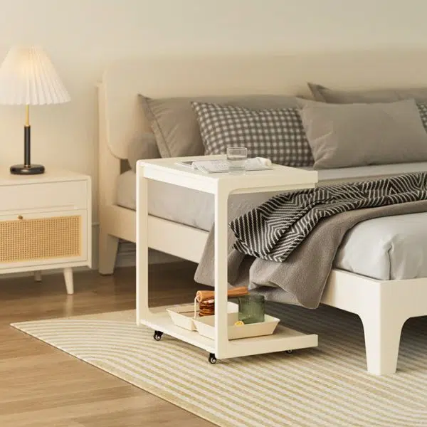 Contemporary Creative U-Shape Square Removable Tiltable Solid Wood End Table 2-Tiers For Living Room - Image 16