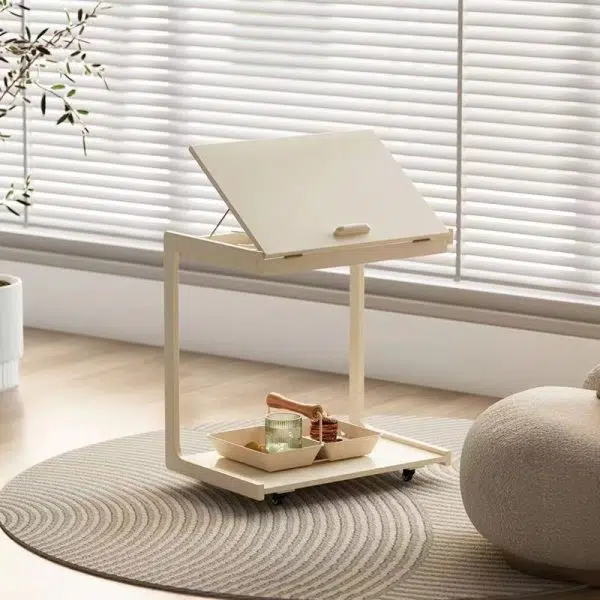 Contemporary Creative U-Shape Square Removable Tiltable Solid Wood End Table 2-Tiers For Living Room - Image 18