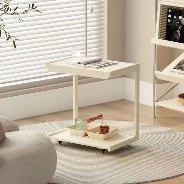 Contemporary Creative U-Shape Square Removable Tiltable Solid Wood End Table 2-Tiers For Living Room - Image 19