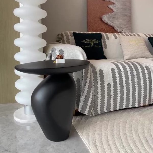 Contemporary Creative Irregular Oval Cobblestone Fiberglass End Table 1-Tier For Living Room - Image 11