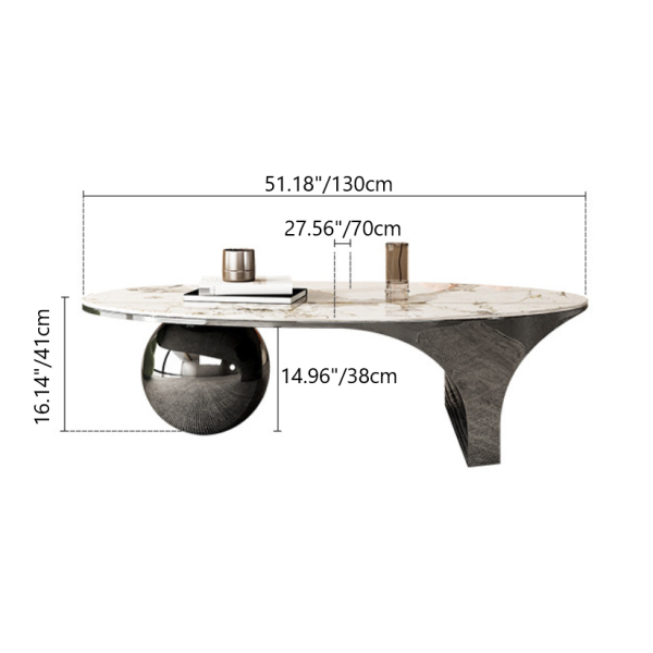 Contemporary Creative Oval Round Ball Marble Metal End Table 1-Tier For Living Room - Image 4
