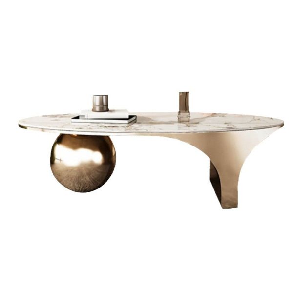 Contemporary Creative Oval Round Ball Marble Metal End Table 1-Tier For Living Room - Image 10