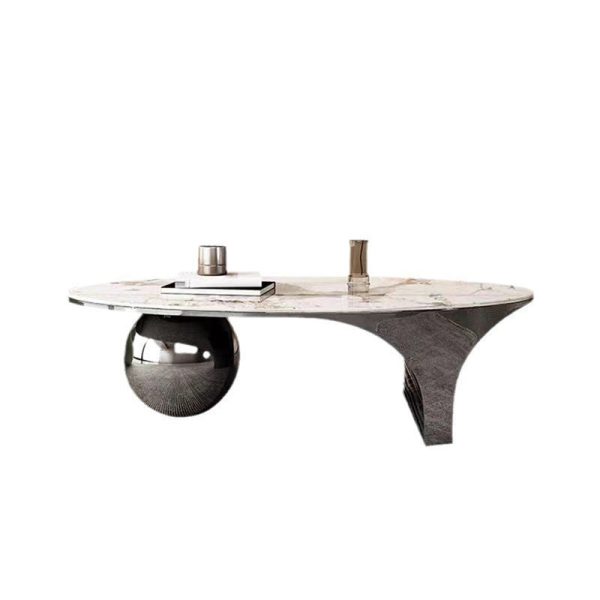 Contemporary Creative Oval Round Ball Marble Metal End Table 1-Tier For Living Room - Image 9