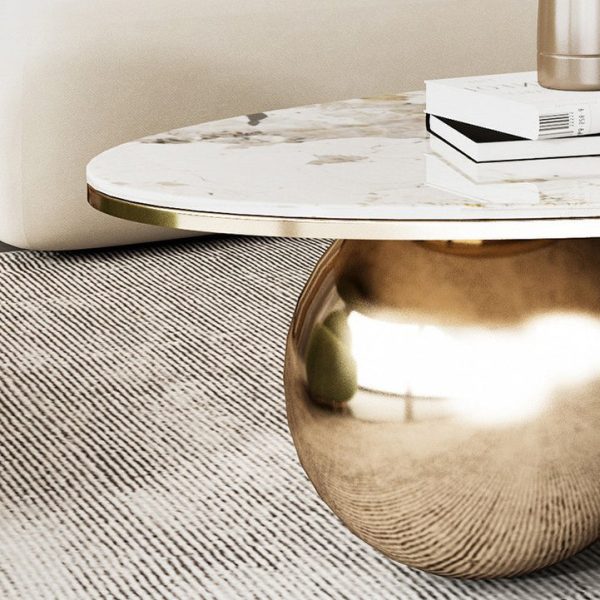 Contemporary Creative Oval Round Ball Marble Metal End Table 1-Tier For Living Room - Image 6