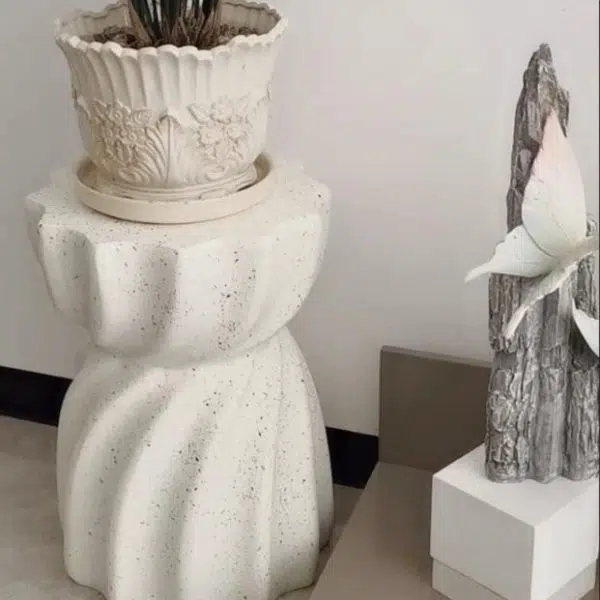 Contemporary Creative Lotus Shape Distressed Stone End Table 1-Tier For Living Room - Image 6