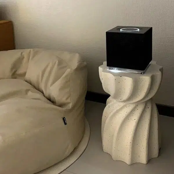 Contemporary Creative Lotus Shape Distressed Stone End Table 1-Tier For Living Room - Image 7