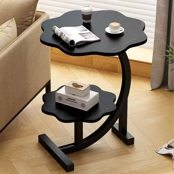 Contemporary Nordic Flower C-Shaped Plate Carbon Steel End Table 2-Tier For Living Room - Image 2
