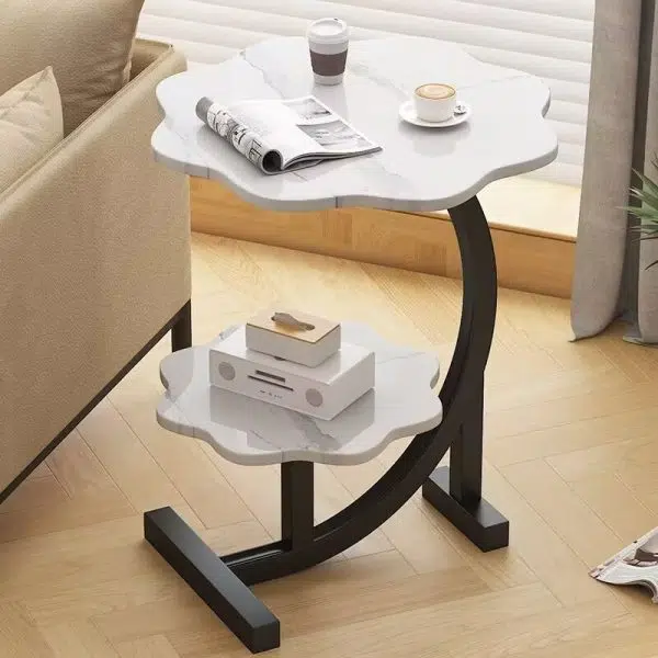Contemporary Nordic Flower C-Shaped Plate Carbon Steel End Table 2-Tier For Living Room - Image 3