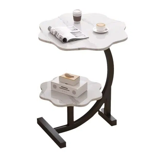 Contemporary Nordic Flower C-Shaped Plate Carbon Steel End Table 2-Tier For Living Room - Image 8