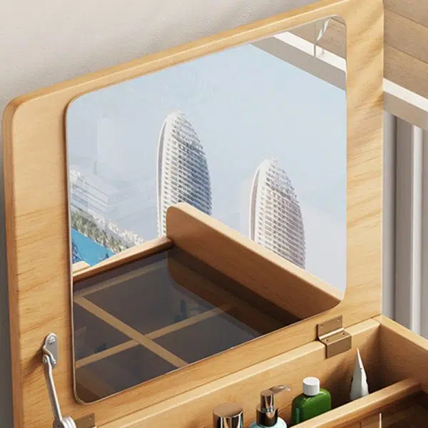 Contemporary Nordic Rectangular Rubber Wood Metal Makeup Vanity 1-Drawer Storage For Bedroom - Image 5