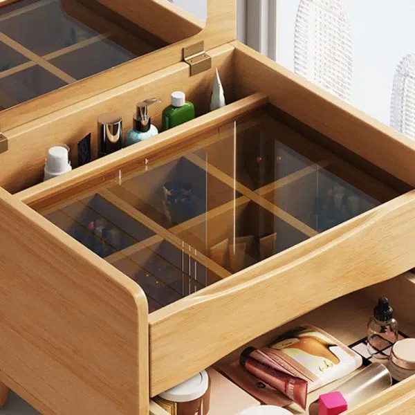 Contemporary Nordic Rectangular Rubber Wood Metal Makeup Vanity 1-Drawer Storage For Bedroom - Image 6