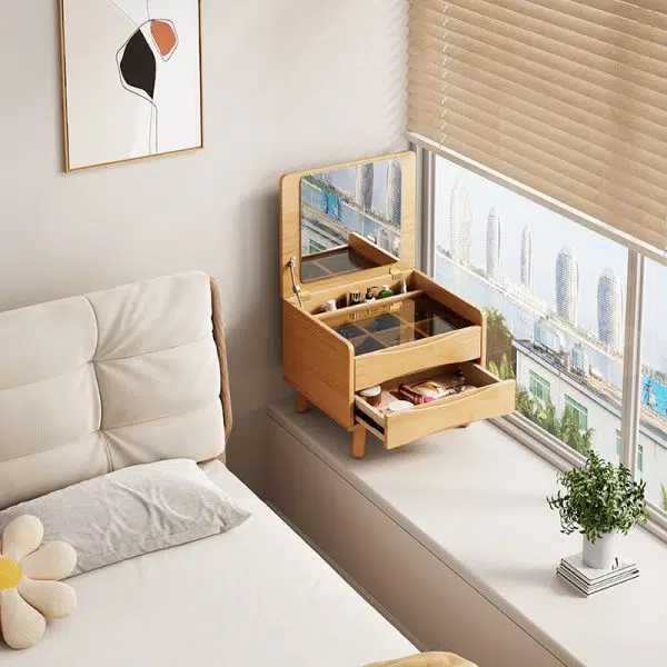 Contemporary Nordic Rectangular Rubber Wood Metal Makeup Vanity 1-Drawer Storage For Bedroom - Image 13